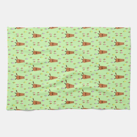 Schattigee Groundhog en Tulip Flowers Patterned Theedoek (Horizontaal)