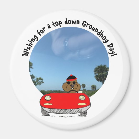 Schattigee Groundhog in Red Convertible Magneet (Voorkant)