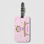 Schattigee Gymnast met Bruin Haar & Glitter Sterre Bagagelabel (Voorkant (verticaal))