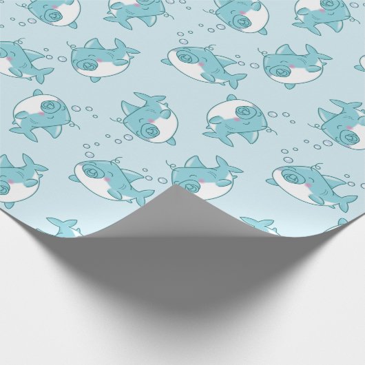 Schattigee haai Baby shower Kawaii Blue Boy Cadeaupapier (Hoek)