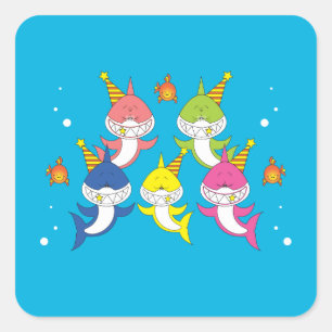 Schattigee haai familie Cartoon Vierkante Sticker