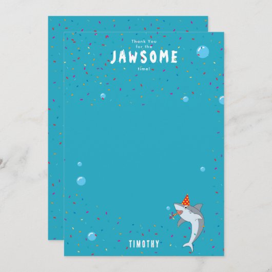 Schattigee haai in oceaan Kids Verjaardagsfeest Bedankkaart (Voorkant / Achterkant)