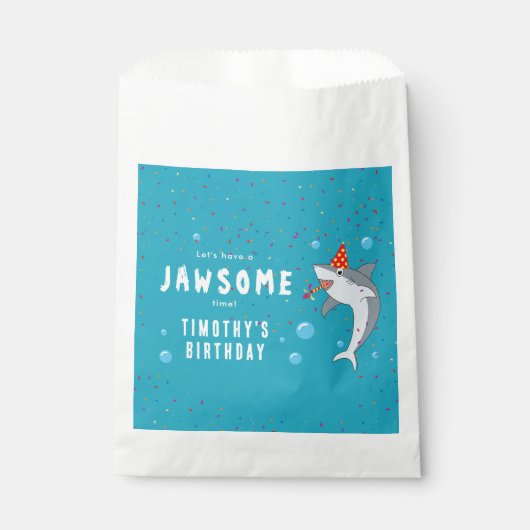 Schattigee haai in oceaan Kids Verjaardagsfeest Bedankzakje (Voorkant)