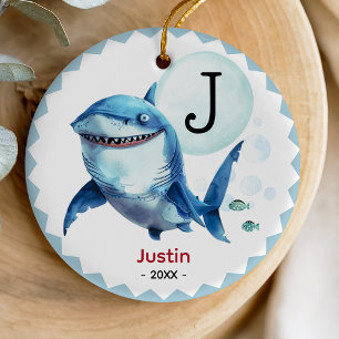 Schattigee haai kerst keepsake cadeau gepersonalis keramisch ornament