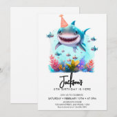 Schattigee haai verjaardagsfeestje kaart (Voorkant / Achterkant)