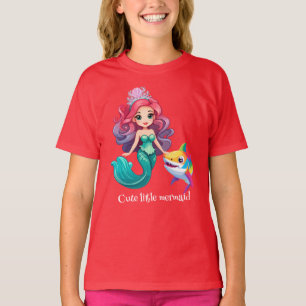Schattigee haai zeemeermin prinses regenboog kleur t-shirt
