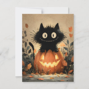 Schattigee Halloween Black Cat op een Jack-o'-Lant Briefkaart