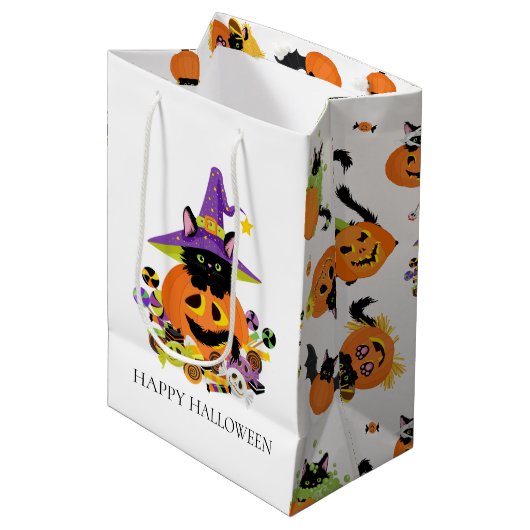 Schattigee Halloween Black Cat Snoep Medium Gift B Cadeauzakje (Voorkant Gekanteld)
