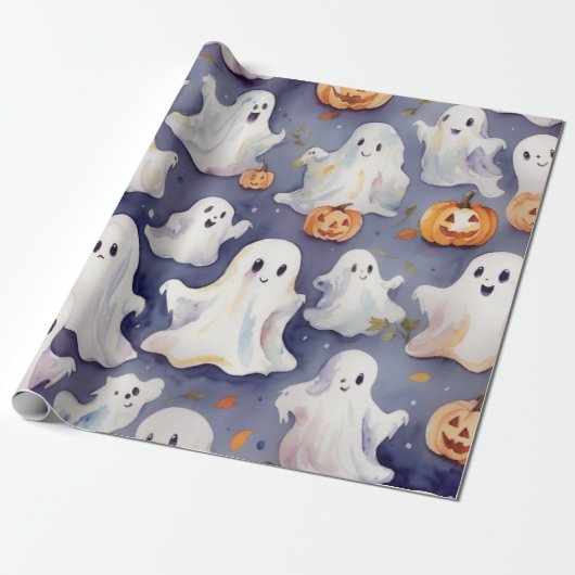 Schattigee Halloween Boo-tiful waterverf Cadeaupapier (Uitgerold)