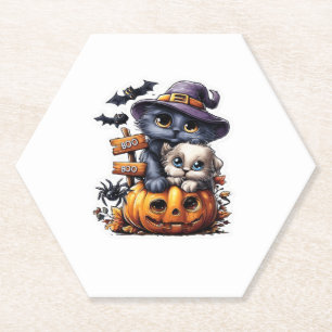 Schattigee Halloween Cat Sticker - Heksengel Pet,  Kartonnen Onderzetters