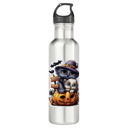 Schattigee Halloween Cat Sticker - Heksengel Pet, Waterfles (Voorkant)
