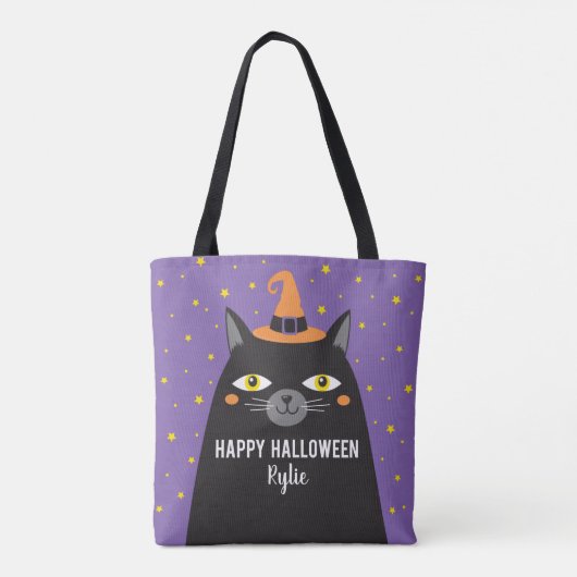 Schattigee Halloween Cat Trick or treat canvas tas (Achterkant)