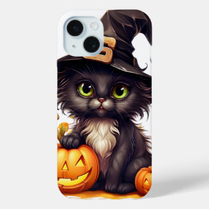 Schattigee Halloween Cat Witch op Pumpkin Herfst S