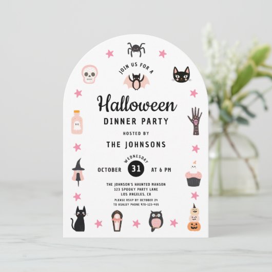 Schattigee Halloween Dinner Party Kaart (Staand voorkant)