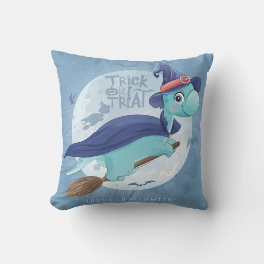 Schattigee Halloween Dinosaur Witch Moon Flying Ba Kussen (Voorkant)