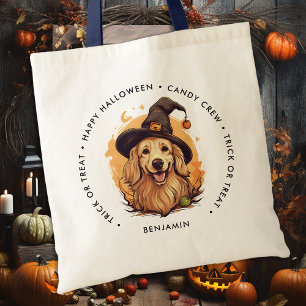 Schattigee Halloween Dog gepersonaliseerde Trick o Tote Bag