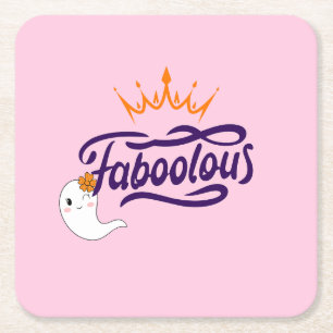 Schattigee Halloween, Faboolous, Schattigee Ghost, Vierkante Kartonnen Onderzetter
