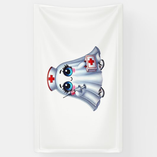 Schattigee Halloween-geest in een verpleegstersuni Spandoek (Verticaal)
