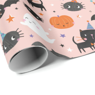 Schattigee Halloween Geesten, Katten, Vleermuizen Cadeaupapier