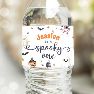 Schattigee Halloween Ghost 1e Verjaardagsfeest Waterfles Etiket