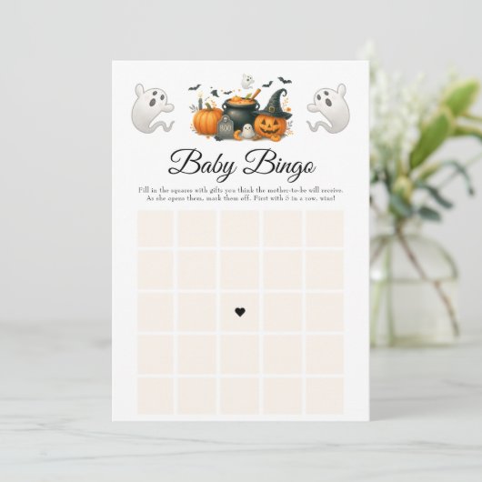 Schattigee Halloween Ghost Baby shower Party Bingo Kaart (Staand voorkant)