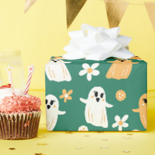 Schattigee Halloween Ghost bloemenpatroon Cadeaupapier