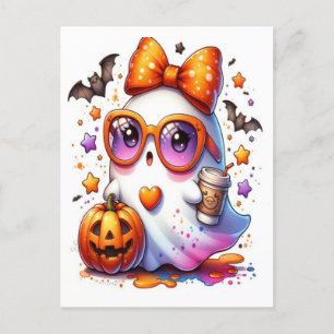 Schattigee Halloween Ghost Drink Pumpkin Spooky 20 Feestdagenkaart
