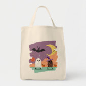 Schattigee Halloween Ghost en Snoep Vrienden Tote Bag (Voorkant)