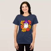 Schattigee Halloween Ghost Flower Krans Tri-Blend Shirt (Voorkant volledig)