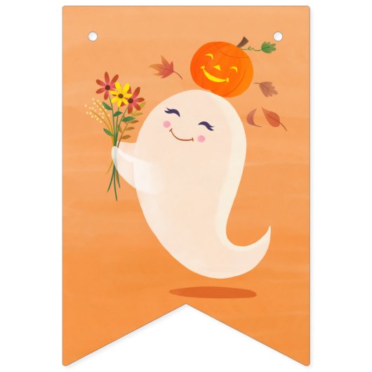 Schattigee Halloween Ghost & Flowers Vlaggetjes (Tweede vlag)