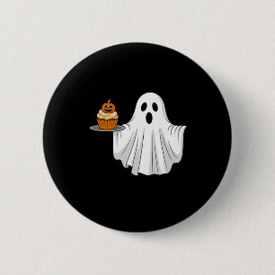 Schattigee Halloween Ghost Holding Pumpkin Cupcake Ronde Button 5,7 Cm