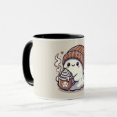 Schattigee Halloween Ghost in Herfst Beanie & Hot  Mok (Voorkant links)
