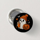 Schattigee Halloween Ghost met pompoen en Drink Ronde Button 3,2 Cm (Voorkant /achterkant)