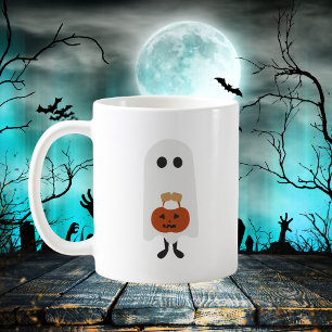 Schattigee Halloween Ghost met pompoen Trick-or-Tr Koffiemok