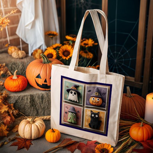 Schattigee Halloween Ghost, Pumpkin, Zombie & Cat  Grote Tote Bag