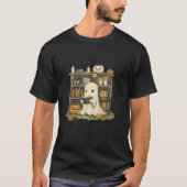 Schattigee Halloween Ghost Reading Book Bookshelf T-shirt (Voorkant)