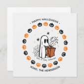 Schattigee Halloween Ghost Round Sticker Trick or Kaart (Voorkant / Achterkant)