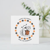 Schattigee Halloween Ghost Round Sticker Trick or Kaart (Staand voorkant)