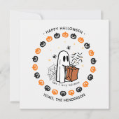 Schattigee Halloween Ghost Round Sticker Trick or Kaart (Voorkant)