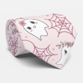 Schattigee Halloween Ghost & Spiderweb Pattern (2) Stropdas (Opgerold)