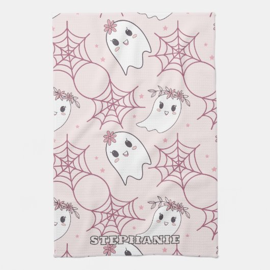 Schattigee Halloween Ghost & Spiderweb Pattern (2) Theedoek (Verticaal)