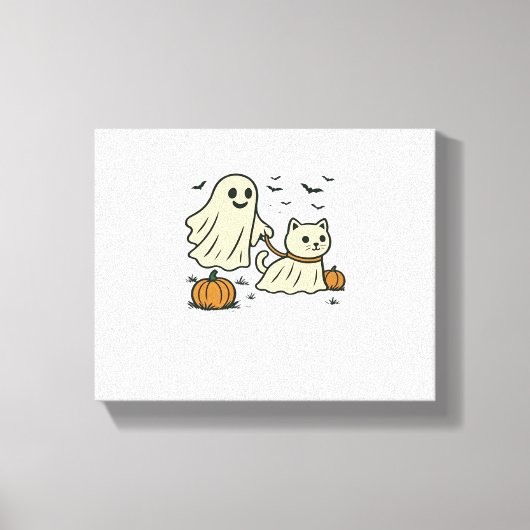 Schattigee Halloween Ghost Walking Ghost Cat Class Canvas Afdruk (Voorkant)