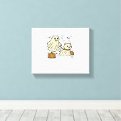 Schattigee Halloween Ghost Walking Ghost Cat Class Canvas Afdruk (Insitu (Houten vloer))