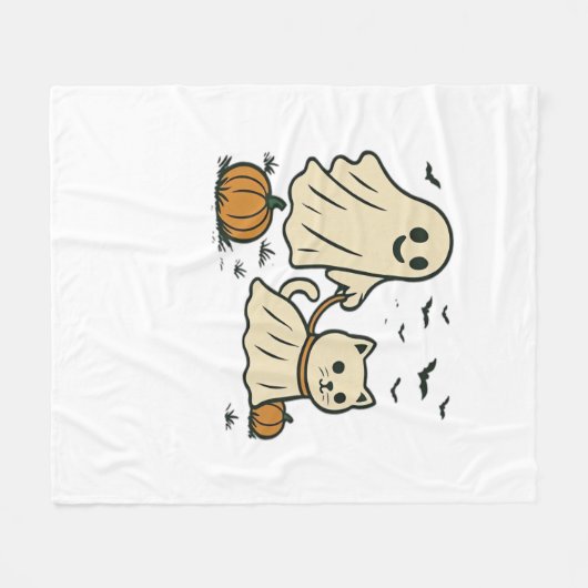 Schattigee Halloween Ghost Walking Ghost Cat Class Fleece Deken (Voorkant (Horizontaal))