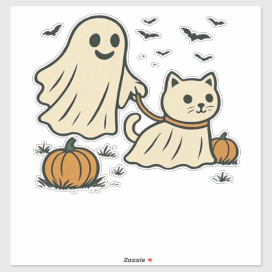 Schattigee Halloween Ghost Walking Ghost Cat Class Sticker (Vel)