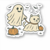 Schattigee Halloween Ghost Walking Ghost Cat Class Sticker (Voorkant)