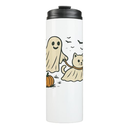 Schattigee Halloween Ghost Walking Ghost Cat Class Thermosbeker (Voorkant)