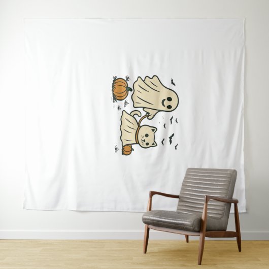 Schattigee Halloween Ghost Walking Ghost Cat Class Wandkleed (In Situ (horizontaal))