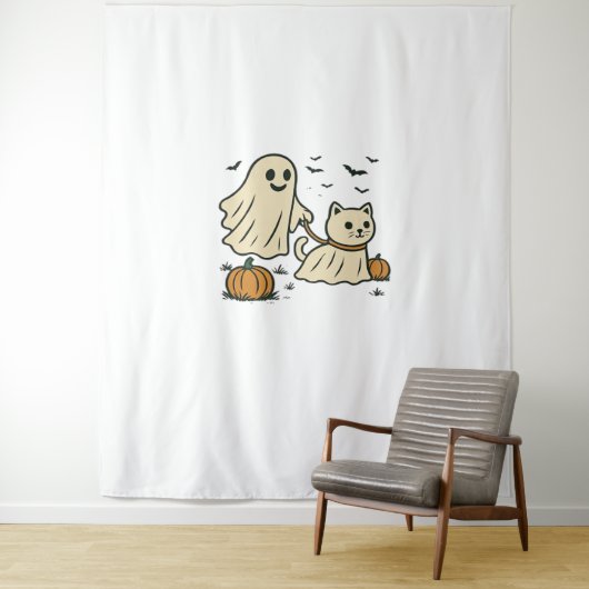 Schattigee Halloween Ghost Walking Ghost Cat Class Wandkleed (In situ)