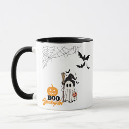 Schattigee Halloween Ghost Witch met Broom en Pomp Mok
